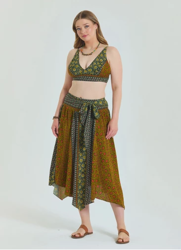 Green Plus Size Skirt with Waist Tie and Gipe Detail 4592